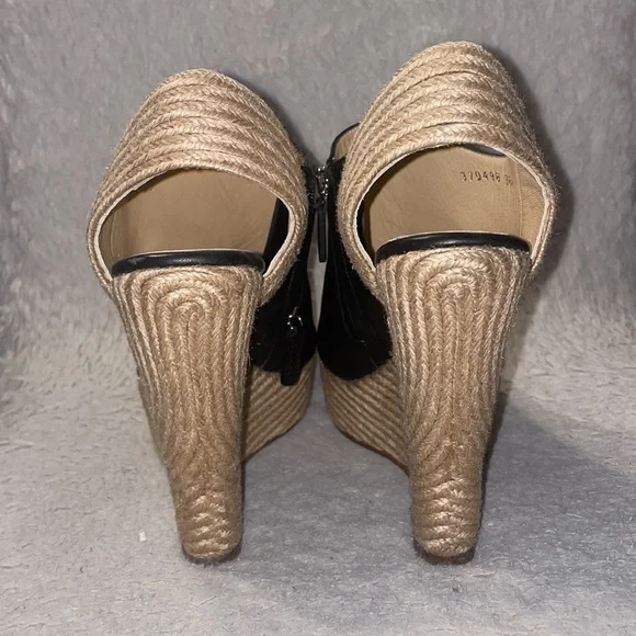 Gucci Black ‘Tiffany’ Peep Toe Espadrille Wedge Sandals size 38.5 - Picture 3 of 10
